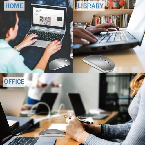 Vista 7 de Mouse Bluetooth inalámbrico recargable para MacBook Air, Mac Pro, portátil, iPad, PC, láser óptico, mini, delgado, silencioso, ampliamente Gris