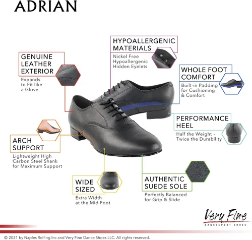 Vista 5 de Very Fine Mens Wide Adrian Leather Ballroom Salsa Tango Waltz Latin Smooth Swing Dance Shoe Black