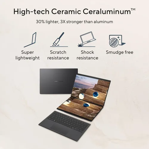 Vista 9 de ASUS Zenbook Duo Laptop (2026), pantalla táctil OLED 3K 144Hz dual de 14 pulgadas, procesador Intel Core Ultra 9 386H, gráficos Intel, 32 GB de RAM