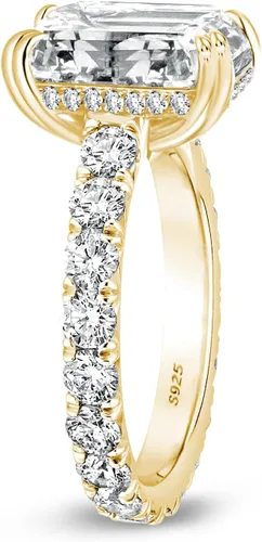 Vista 2 de Anillo de compromiso de 3 piedras de corte radiante de 5 quilates para mujer, anillo de diamantes de imitación, anillo de promesa de plata esterlina