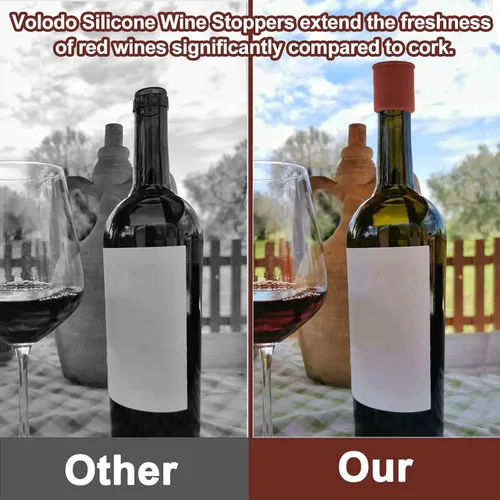 Vista 2 de Vodolo Tapón de Vino de Silicona, 4 piezas Sellador Reutilizable e Indestructible para Botellas de Vidrio, Tapones de Vino, Tapón de Vino, Tapón