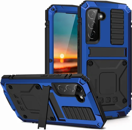 Vista 10 de Simicoo Samsung S22 - Funda de metal con protector de pantalla y protector de cámara, resistente a los golpes, con soporte, cubierta completa