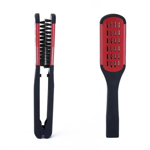 Vista 6 de Cepillo de pelo con abrazadera de cerdas de jabalí, enderezadora de cerámica de doble cara con abrazadera, desenredar y peinar el cabello