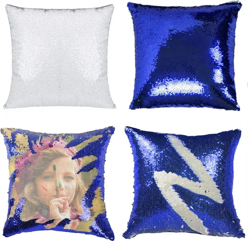 Vista 9 de Paquete de 2 fundas de almohada de lentejuelas sublimadas de 16 x 16 pulgadas, fundas de almohada reversibles con purpurina para regalos