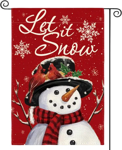 Vista 12 de AVOIN colorlife Deje que nieve muñeco de nieve copo de nieve bandera de Navidad de jardín 12x18 pulgadas de doble cara, bandera decorativa de granja