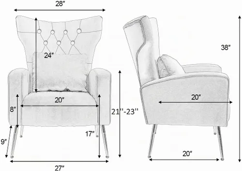 Vista 2 de ZJhome Juego de 2 Sillas de Sala con Capitoné, Silla de Acento de Terciopelo con Respaldo Alto con Almohada Lumbar, Sillas de Dormitorio Silla