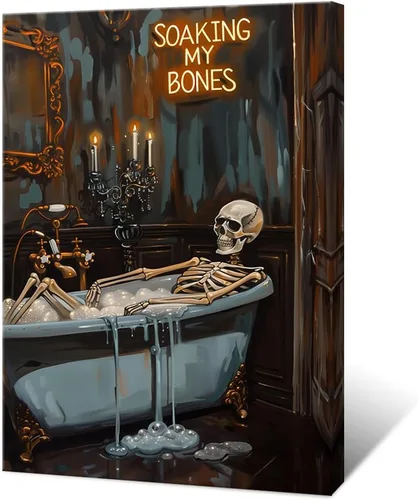 Vista 15 de Póster de dos lindos fantasmas en una biblioteca, arte de pared gótico espeluznante, decoración de Halloween, divertido estampado de fantasma