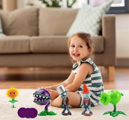 Vista 7 de JHESAO Juego de 7 figuras de acción de plantas y zombis, figuras de acción Zombies PVZ, serie 1, 2, grandes regalos para niños y fanáticos