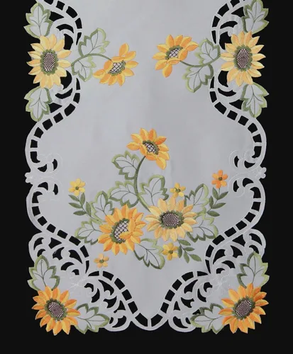 Vista 2 de Creative Linens Camino de mesa de girasol 15x34 bordado Cutwork Dresser Bufanda blanca
