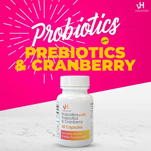 Vista 3 de vH essentials Probióticos con prebióticos y arándanos suplemento de salud femenina – 60 cápsulas y lavado femenino diario – Sin fragancia