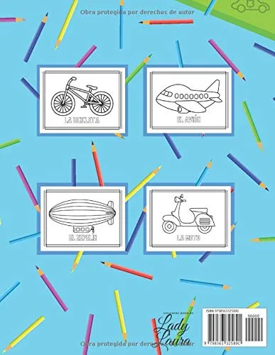 Vista 2 de Medios De Transporte Libro De Colorear Para Niños 3-8 Años Dibujos de Vehículos - Camión Coche Avión Moto y mucho más Perfecto regalo para nietos