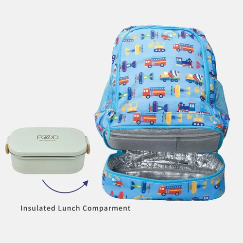 Vista 4 de Mochilas para niños y niñas, bonita mochila ligera para niños y niñas, mochila preescolar con bolsa de almuerzo aislada, Azul, Personalizado