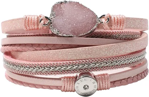 Vista 17 de Artilady Leather Wrap Bracelet for Women, Pearl Beaded Bangle Stack Jewelry Negro
