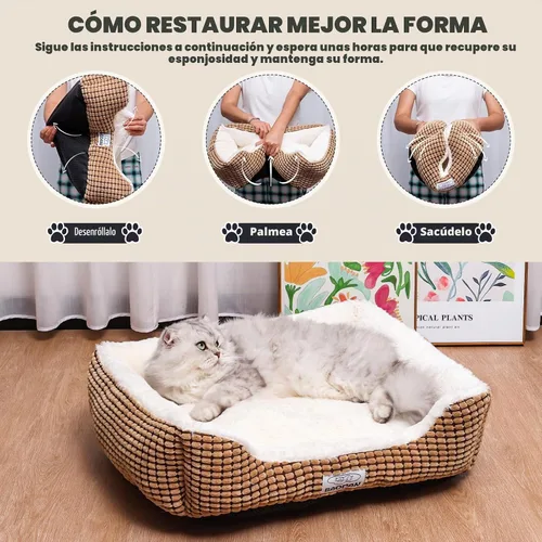 Vista 7 de Cama pequeña para perros pequeños, camas para gatos de interior, lavable, cama rectangular para perros, cálida, suave, relajante, cama duradera