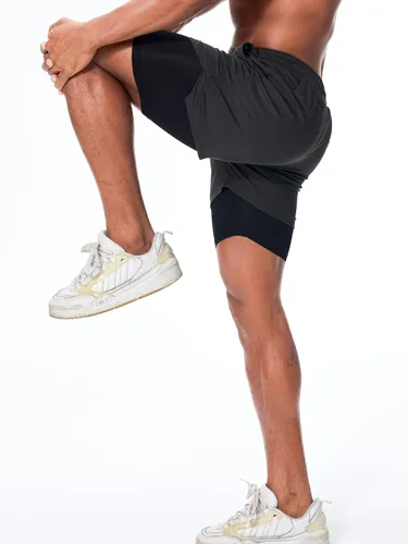 Vista 3 de Surenow - Pantalones cortos de correr para hombre, pantalones cortos 2 en 1 para entrenamiento, de 7 pulgadas, para yoga, deportes al aire libre