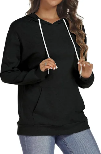Vista 4 de Sudaderas con capucha para mujer, camisetas de manga larga, con bolsillos casuales, holgadas, túnica