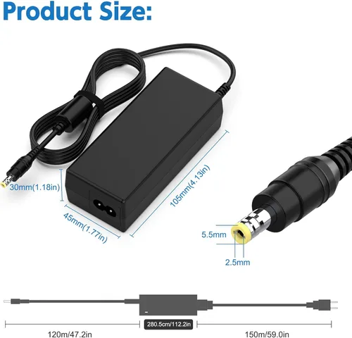 Vista 3 de Cable de alimentación con adaptador de CA de 12 V Compatible with EC Series, 35" 32" 30" 27" 24" 22" 20" 19" 15" 13.5", E225W E205W E248W Models