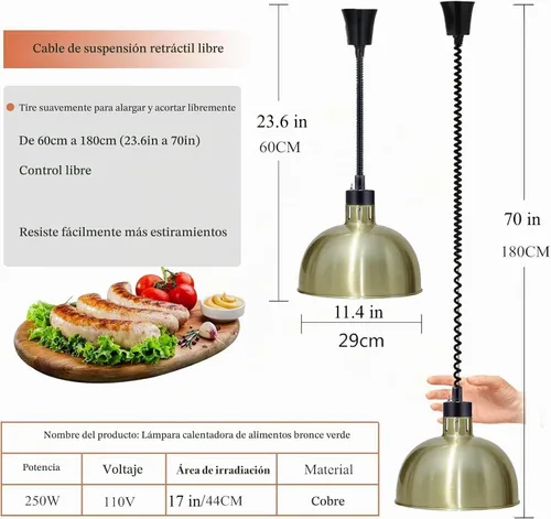 Vista 2 de JIAWANSHUN Lámpara retráctil de calor de alimentos con bombilla 250W Bronce