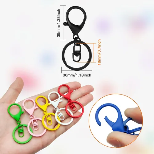 Vista 5 de 30 llaveros con cierre de langosta para hacer joyas, coloridos clips de gatillo giratorios de metal con cierres giratorios, clips de gancho, anillo