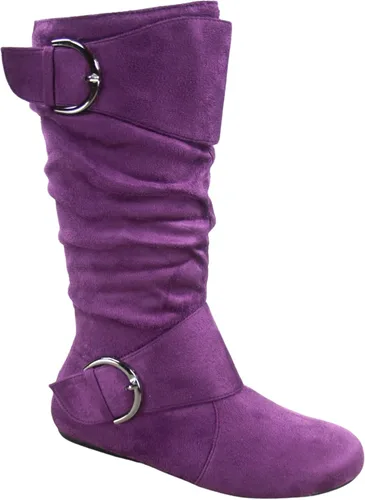Vista 3 de FZ-Fits Botas de media pantorrilla con hebilla de punta redonda cerrada y hebilla lateral con cremallera lateral para mujer