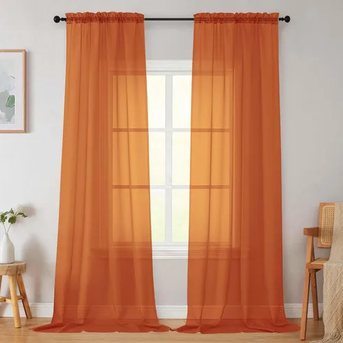 Vista 192 de 2 paneles de cortinas traslúcidas blancas para dormitorio, sala de estar, 96 pulgadas de largo, modernas, suaves, ligeras, con bolsillo para barra