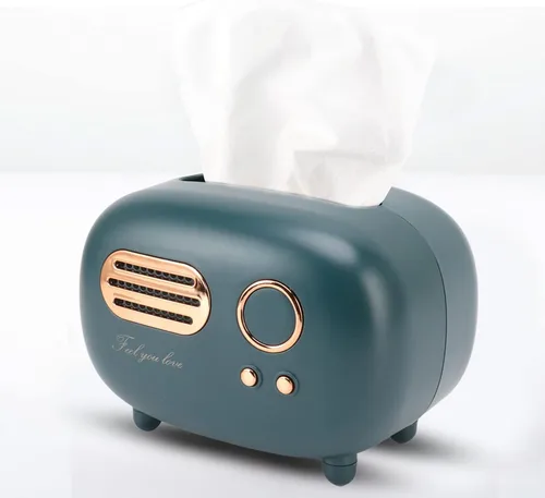 Vista 6 de Qiilu Cubierta de caja de pañuelos de radio de plástico verde retro para baño, dormitorio, escritorio