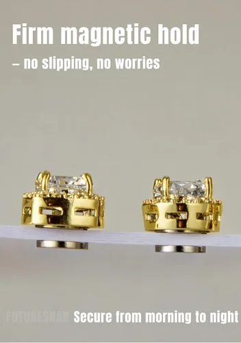 Vista 5 de Aretes magnéticos para hombre con circonita cúbica 5A de acero inoxidable Estilo dorado 1