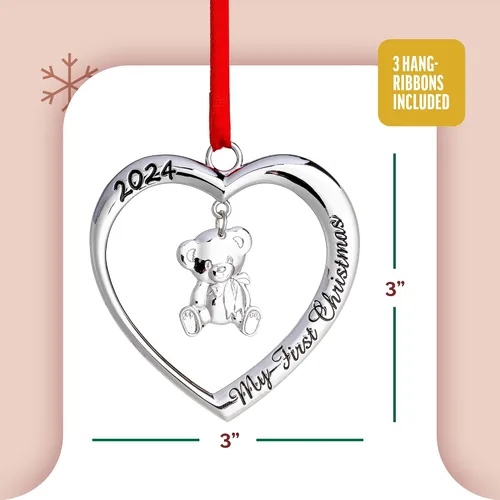 Vista 6 de Klikel Adorno de Navidad para bebé 2024 – Mi primer corazón navideño con oso de peluche colgante – Adorno de la primera Navidad del bebé 2024 – Bebé