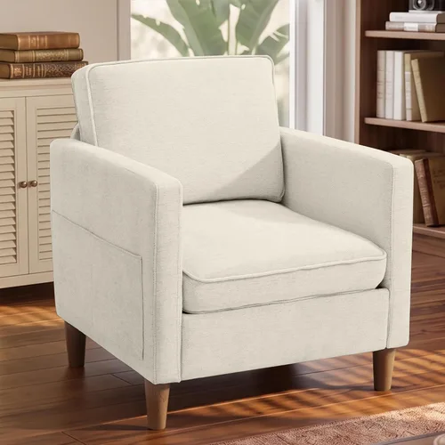 Vista 31 de Kingfun Juego de 2 sillas decorativas, sillas de sala de estar, sillón de lectura de mediados de siglo, felpilla con pie de madera maciza