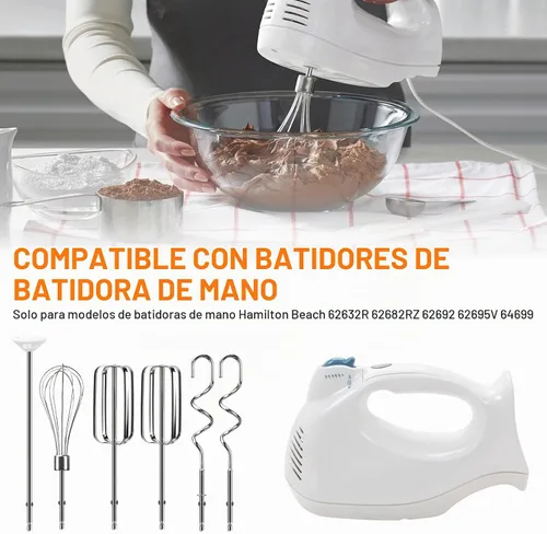 Vista 2 de Accesorios de batidor para batidora de mano compatibles con Hamilton Beach, batidor de repuesto, gancho para masa, varilla para mezclar, piezas