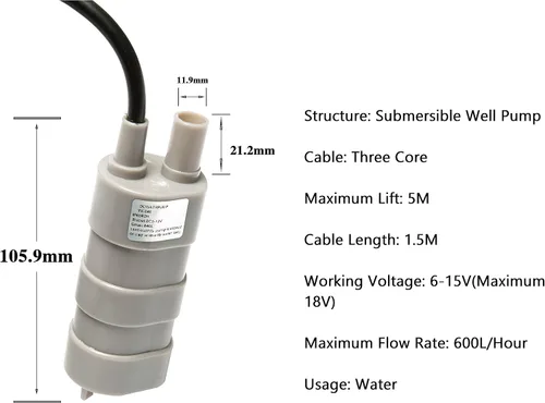 Vista 6 de elevación micro los 5M 600L/H de las bombas de agua sumergibles de 12v DC 1.2A alta