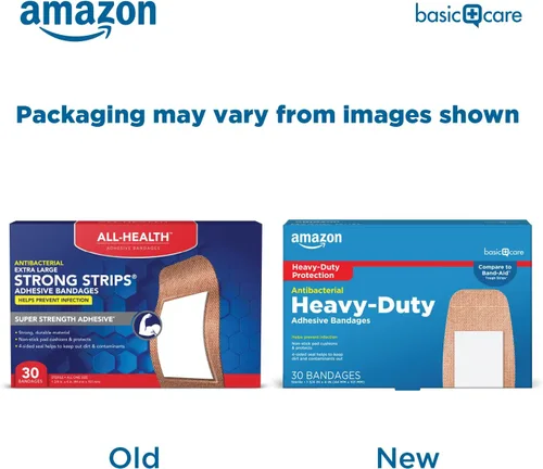 Vista 2 de Amazon Basic Care Vendas adhesivas de tela pesada, almohadilla acolchada resistente y flexible sin adherencia, 1.75 x 4 pulgadas (30 unidades)