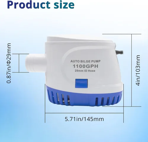 Vista 5 de Bomba de agua automática de 1100 GPH, bomba de sentina de 12 V, equipada con interruptor flotante interno, adecuada para submarinos, charcos