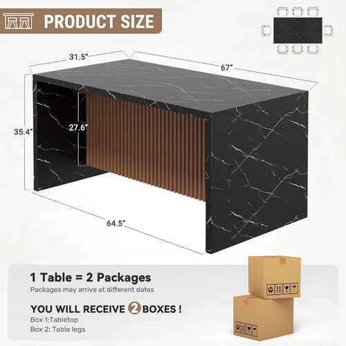 Vista 2 de Mesa de comedor rectangular grande y moderna de 67 pulgadas para 4-6 personas, mesa de isla de mármol de imitación con luces LED para cocina