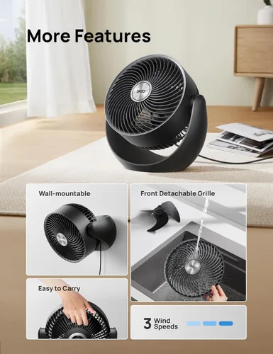 Vista 8 de DREO Ventilador para dormitorio, ventiladores de piso para toda la habitación, flujo de aire fuerte de 40 pies, inclinación ajustable de 120°, 28 db
