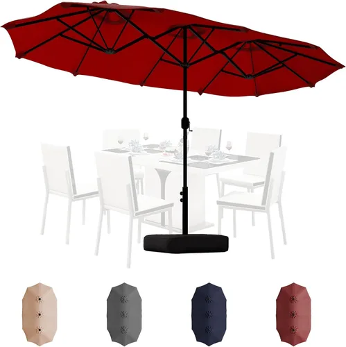 Vista 15 de Shintenchi Sombrilla grande de patio de 13 pies con base, sombrilla rectangular doble cara para exteriores con asa de manivela para césped junto a
