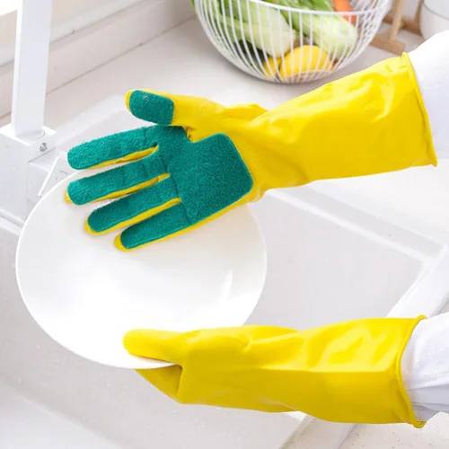 Vista 5 de iplusmile 1 par de guantes de látex guantes de fregado guantes de látex para el hogar guantes de lavado de platos reutilizables guantes de mano