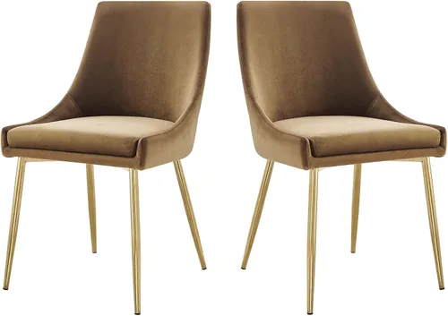 Vista 21 de Modway Viscount Performance - Sillas de comedor de terciopelo, juego de 2, color dorado marfil