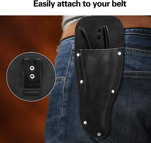 Vista 3 de Housolution Funda para Podadora de Jardín, Funda para Podadora, Funda de Cuero PU Premium, Estuche Protector Vaina para Tijeras de Podar de Negro
