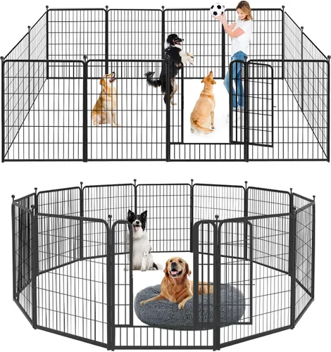 Vista 14 de Corralito para perros, 40 pulgadas, 8 paneles, valla para perros al aire libre, resistente, corral para perros grandes, medianos y pequeños, corral