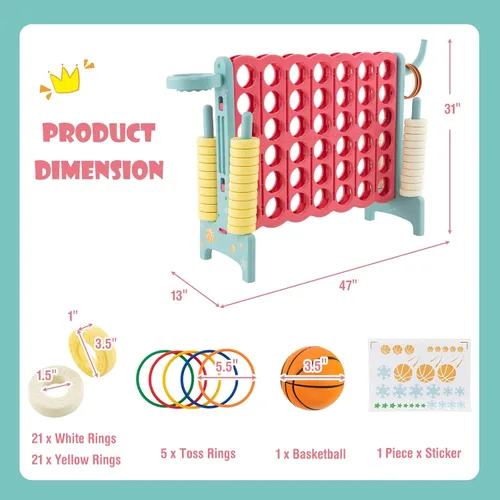 Vista 3 de DORTALA Juego gigante de 4 en una fila, de plástico Jumbo Connect con 42 anillos jumbo, deslizador de liberación rápida, lanzamiento de anillo, 2.5