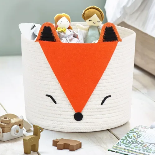 Vista 5 de T&T Homewares Cesta de almacenamiento de zorro naranja, tamaño mediano, multiusos para pañales de bebé, lavandería, habitación de los niños