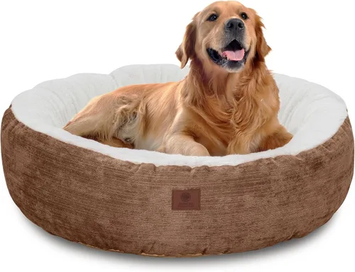 Vista 10 de AMERICAN KENNEL CLUB Cama redonda de tela Mason de 23 pulgadas para mascotas, elegante cama lavable para perros con parte inferior antideslizante