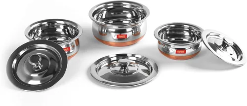 Vista 6 de Sumeet Juego de ollas de acero inoxidable con tapa de 12.2 fl oz, 16.9 fl oz, 27.1 fl oz, color plateado