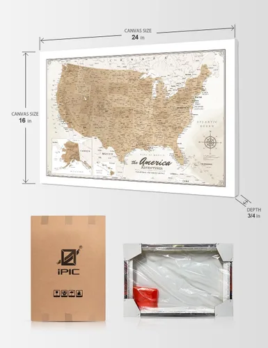 Vista 7 de IPIC - Lienzo con mapas de EE. UU. para decoración de pared, mapa con pin de empuje para marcar viajes, mapa de viaje impreso de EE. UU.