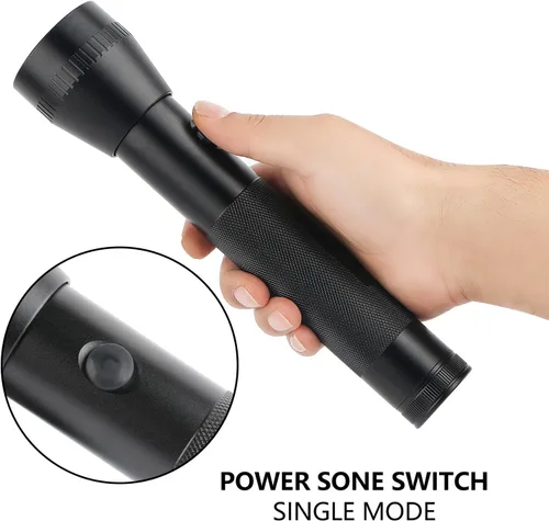 Vista 4 de Linterna LED de batería D de 2 celdas de alta resistencia, lúmenes altos, modo único, aluminio, linterna de metal resistente para exteriores