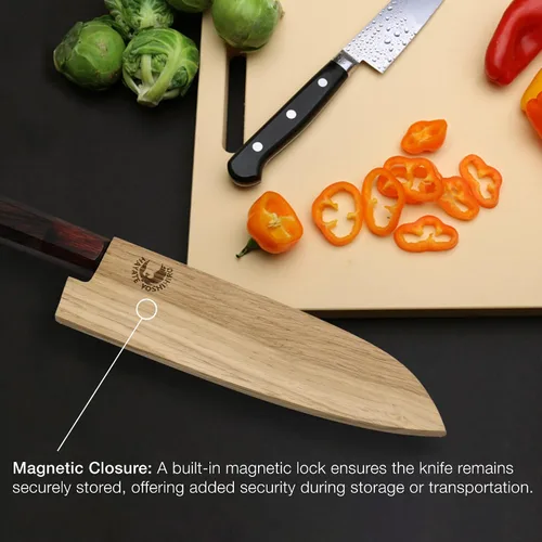 Vista 4 de Yoshihiro Protector magnético de hoja de madera de roble Saya para Santoku (7.087 in)7in