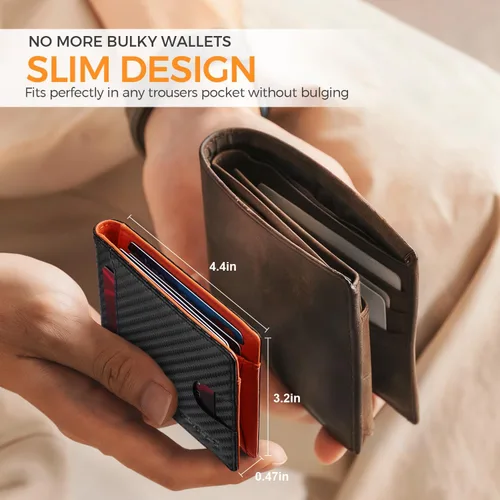 Vista 4 de RUNBOX - Carteras delgadas para hombre, cartera de piel con pinza para el dinero, cartera de bolsillo frontal con bloqueo RFID, tarjetero