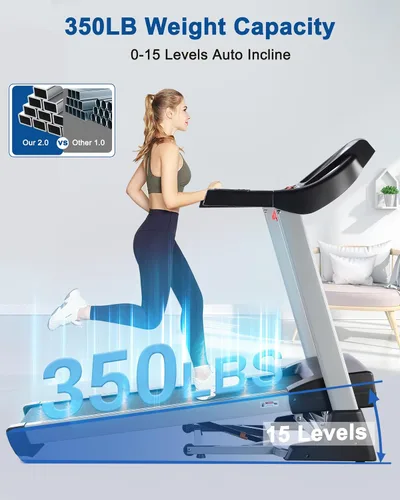Vista 2 de Auto Incline BORGUSI Treadmill, Heavy Duty Treadmill for Home, Wide Belt