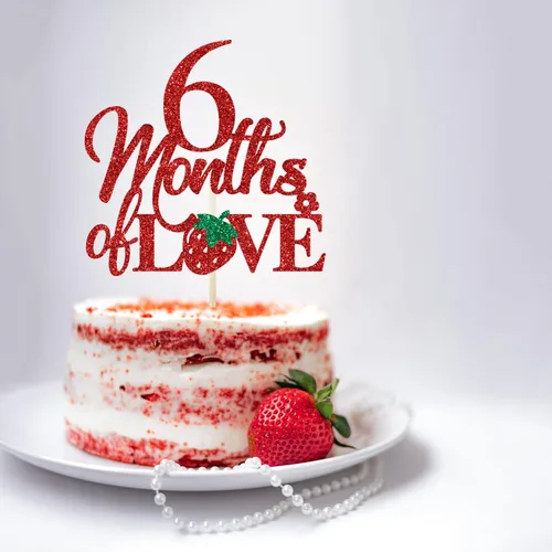Vista 2 de Decoración para pastel de 6 meses de amor, decoraciones de pastel de cumpleaños de 6 meses, 1/2 camino a uno, decoraciones de medio cumpleaños